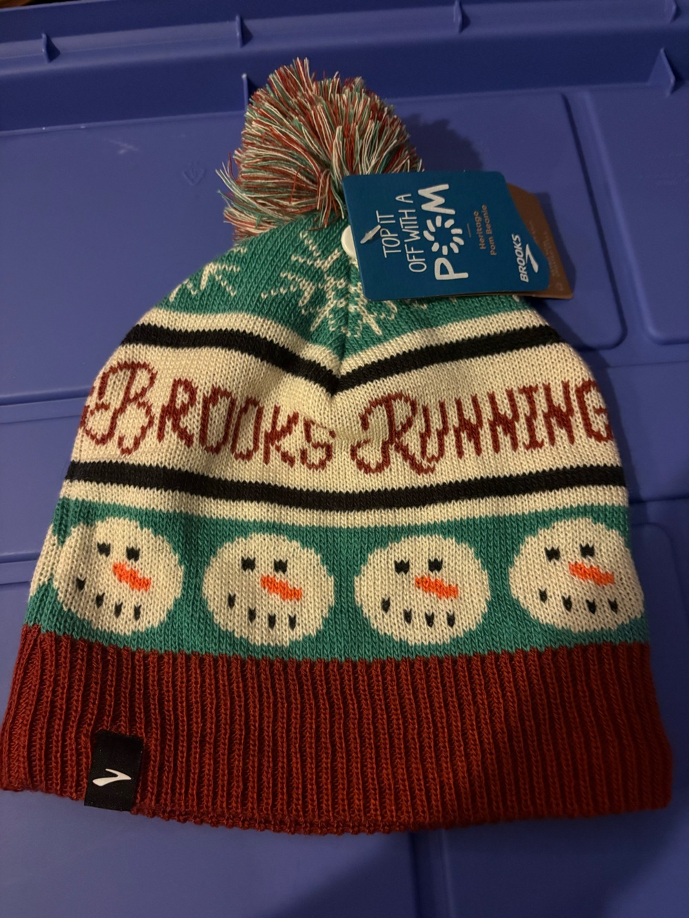 Brooks Green Cream Rust Snowman Pom Beanie